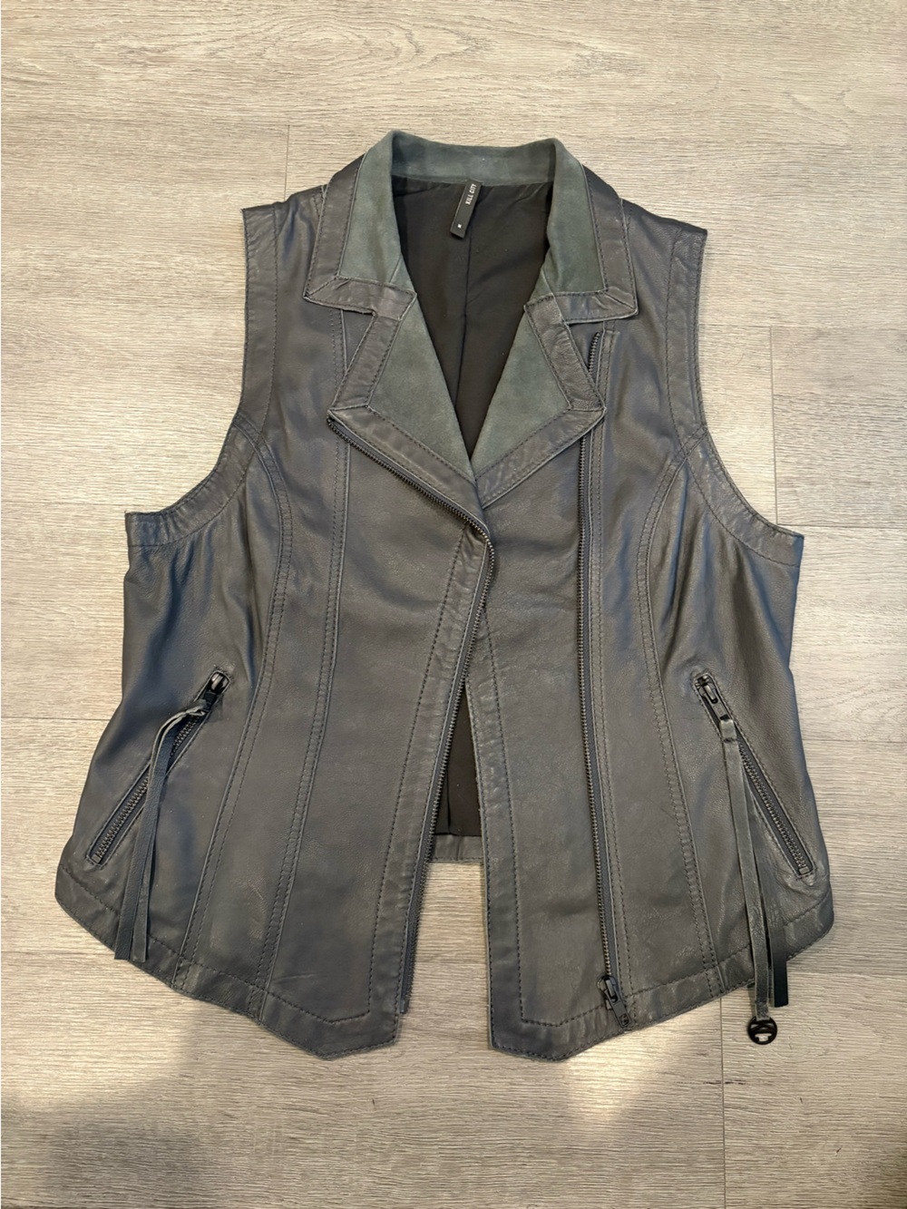 Kill City Charcoal Gray Genuine Leather & Suede Moto Vest - Size M